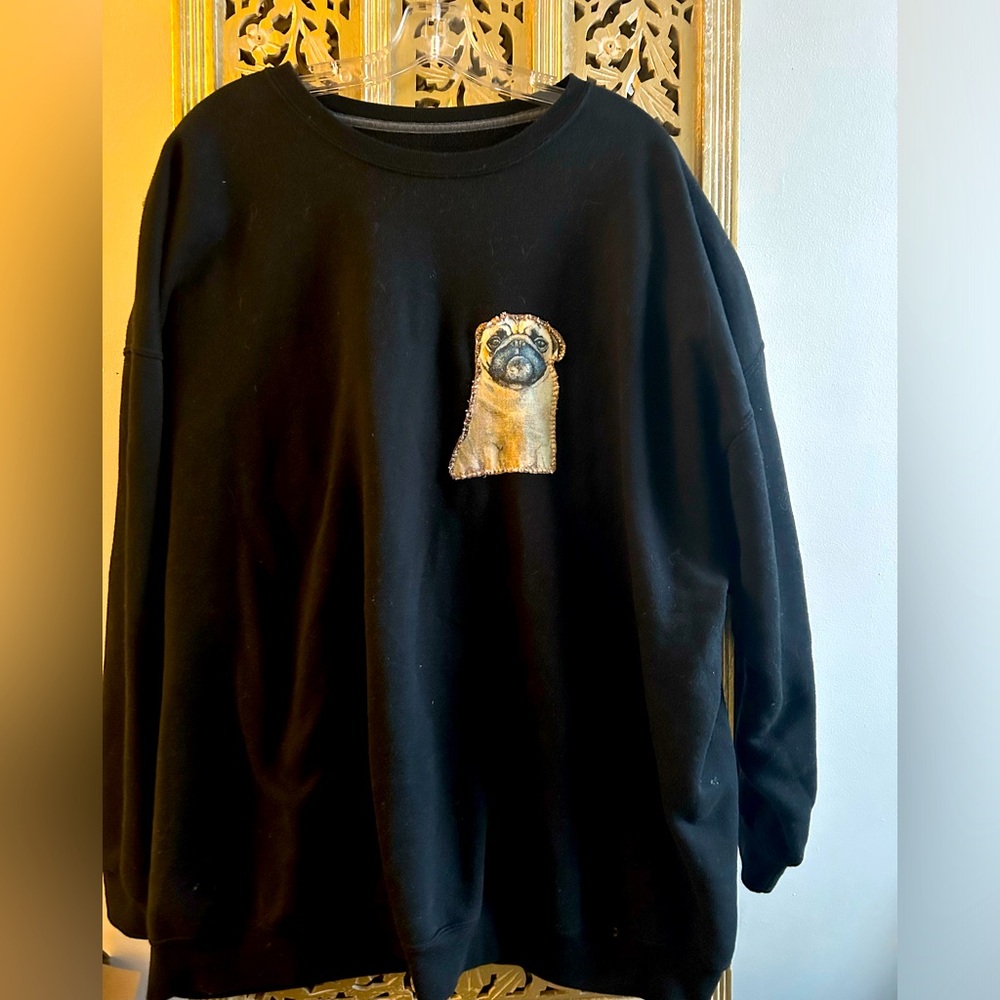 Reworked One of a Kind Reworked Black Sweatshirt with French Bulldog Cutie🎄